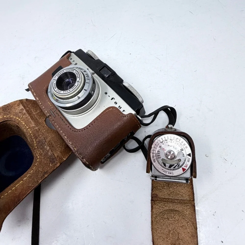 Vintage Argus A-Four 35mm Film Camera f/3.5 44mm Cintar Lens Leather Case Meter